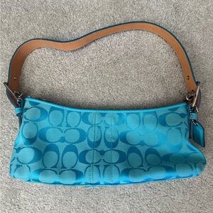 Vintage Y2K Coach Hampton Azure Blue Signature C East West Demi Baguette Handbag